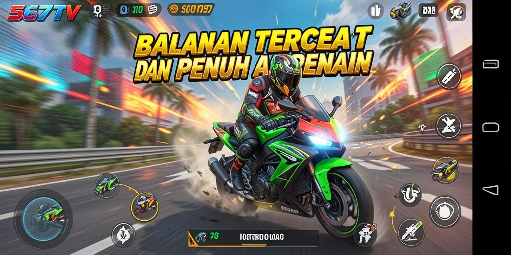 Gameplay balapan motor yang mendebarkan dan penuh kecepatan.