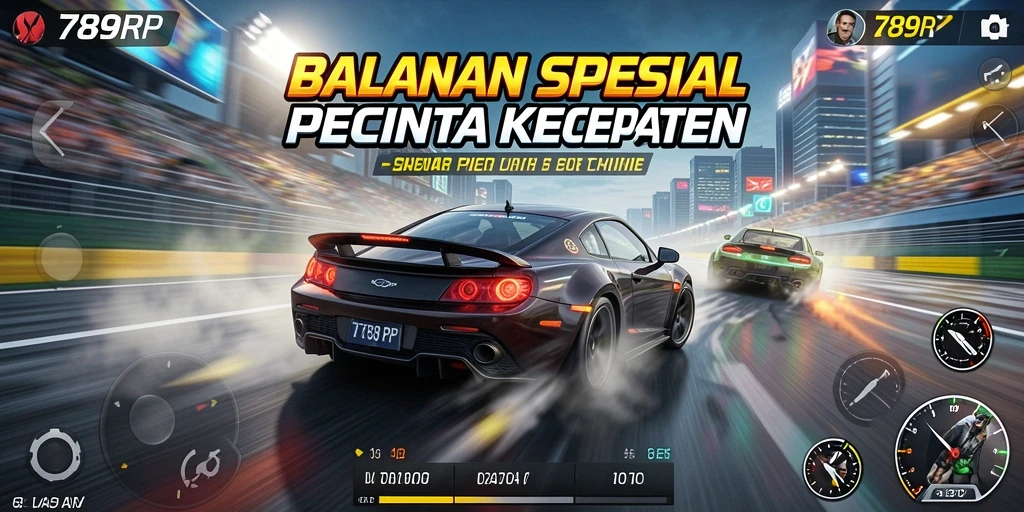 Tangkapan layar menunjukkan aksi balapan mendebarkan di 789RP.