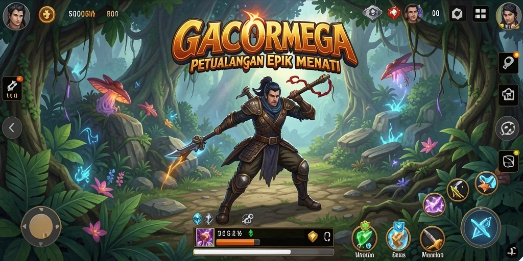Tampilan utama GACORMEGA dengan aksi petualangan yang mendebarkan.