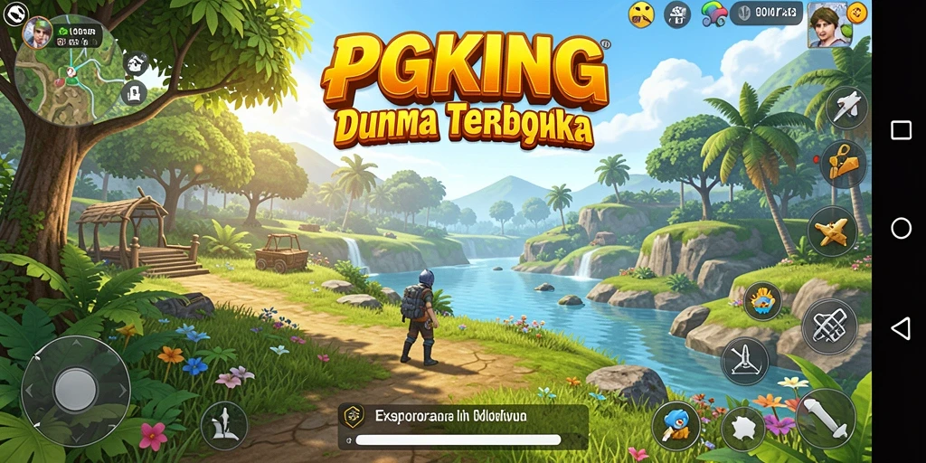 Screenshot utama PGKING menampilkan petualangan seru di dunia terbuka.