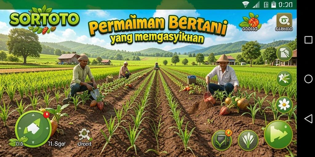 Tampilan gameplay SORTOTO yang menyenangkan dan interaktif saat bertani.